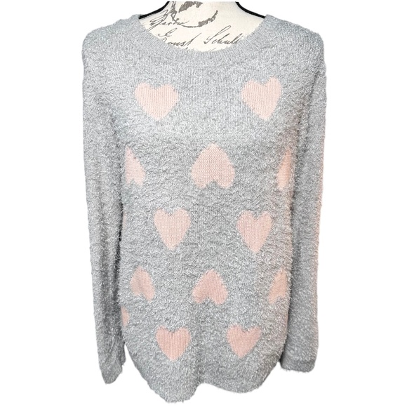 LC Lauren Conrad Sweaters - Lauren Conrad Heart Print Soft Fuzzy Sweater, Size L